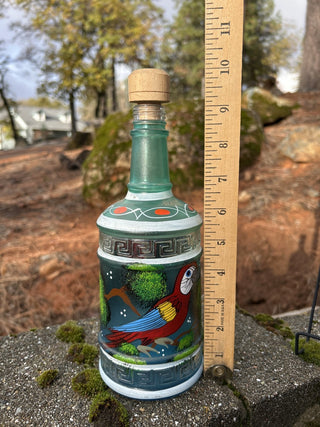 12F GCC JP VNTG Mexican TEQUILA DECANTER 6 Shot Parrot Glass Set Metal Rack Hand Painted MTS|133739