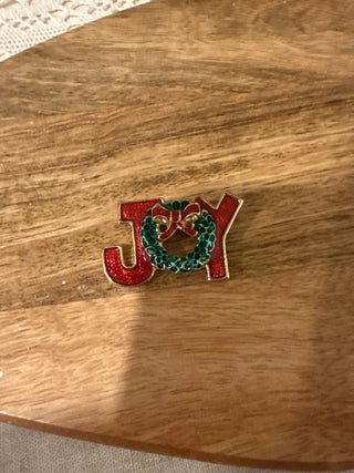 Vintage AAI Joy Christmas Pin Wreath Glitter Gold Tone Red Green 1 1/2"|137541