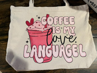 "Coffee Is My Love Language" Large canvas Zippered Tote. RSV|131804
