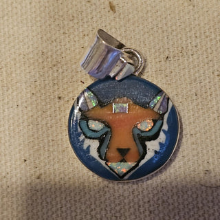 Sterling galaxy wolf inlaid stone pendant  grams  4.0