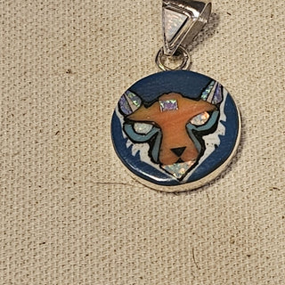 Sterling galaxy wolf inlaid stone pendant  grams  4.0