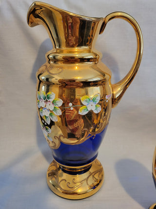 Vintage Bohemian Gold on Cobalt Blue Pitcher - each RCD|96287