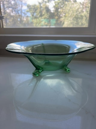 Fostoria Green Footed bowl Depression Glass 11.5" dia. 3 Toed #2394 1930's