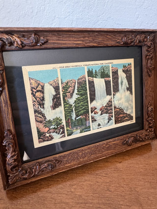 Framed Vtg Yosemite Waterfalls Postcard RCD|100975