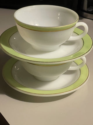 Vtg Pyrex Cup & Saucer Set Lime/Gold, Each--SP RCD