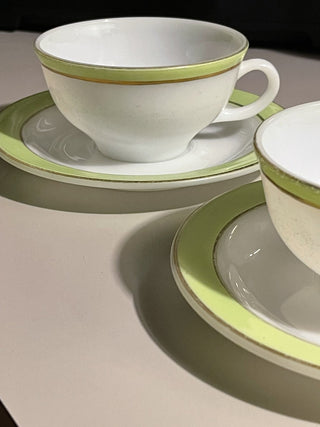 Vtg Pyrex Cup & Saucer Set Lime/Gold, Each--SP RCD