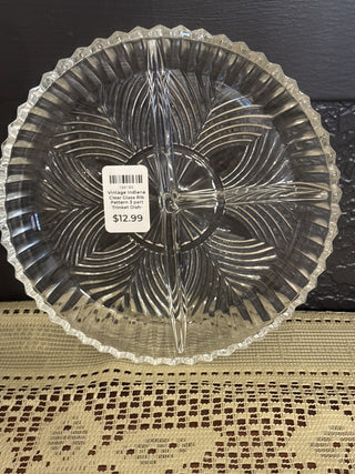 Vintage Indiana Clear Glass Rib Pattern 3 part Trinket Dish- RCD|85421