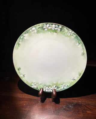 VTG Silesia hand painted green floral porcelain plate NM MTS