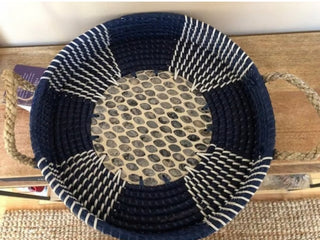 Rattan Woven Ocean Blue Serving Tray Basket #23 VV MTS|83235