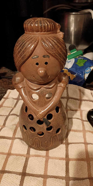 vint. Japan pottery woman tealight holder rsv