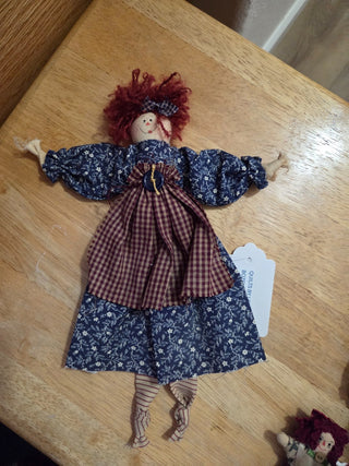 Vintage Folk Art Rag Doll, Blue Dress/Red Apron, RCD|132496