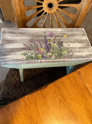 Distressed Floral Green Wooden Bench Or Table Riser RSV