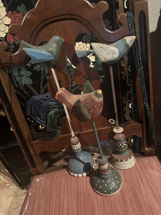Wooden 3 piece Colorful Birds folk art figure decoration #62 VV MTS