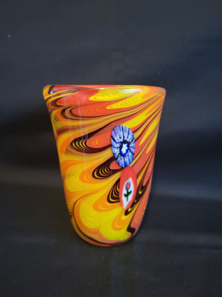 Murano Style Blown Vase 6-1/2" Orange, Black & Yellow RCD|115429