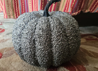 Silver Glitter pumpkin, 8" round, RSV|104550
