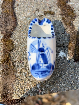 KW Delfts Blue Porcelain Shoe Ashtray JOA, Hand Painted, Windmill & Floral
