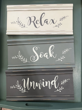 3 Piece Bathroom Wall Art - “Relax”, “Soak” & “Unwind” RCD