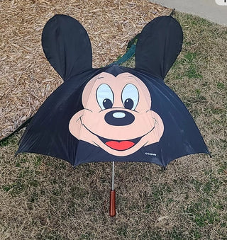 Walt Disney Vintage Mickey Mouse Umbrella w/ears & wood handle VV MTS