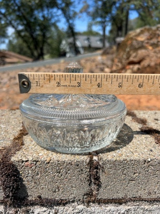 JP vintage Avon clear pressed glass lidded candy dish