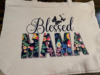"Blessed MAMA". Large Zippered Canvas Bag Or Tote RSV
