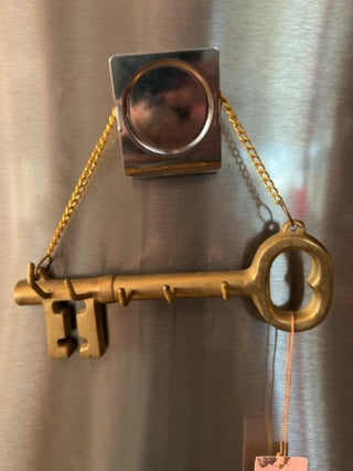 JP 12F Vintage Brass Key Shaped Wall Hanging Key Holder with 5 Hooks