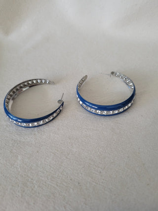 Statement Blue Enamel & Rhinestones Hoop Earrings RCD