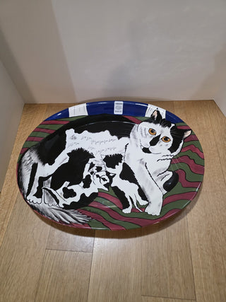 MTS Cats by Nina Tuxedo Mom w/Kittens Platter