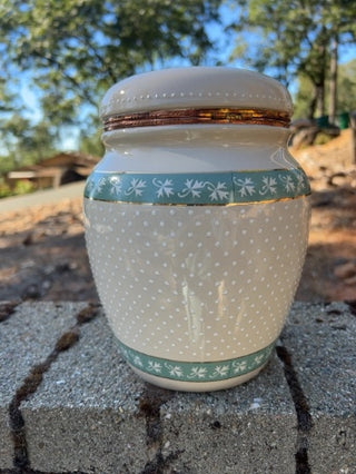 9” Vintage Knotts Berry Farm Turquoise /Gold Floral Cream Canister With Lid