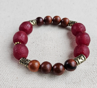 bri.craftique - Burgundy Glass + Wood Bracelet (BRI).- MTS|114225