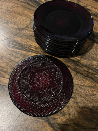 Antique Ruby Red Pattern 8" Salad Plate By Cristal D'Arques-Durand Luminarc France. RSV|125186