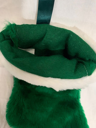 Green plush stocking w/white cuff|132222