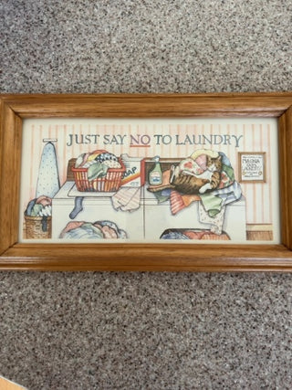 Figi Graphics “just say no to laundry” framed glass picture