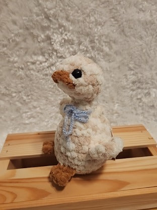 Goose: Crocheted- tan/ cream, blue bow. Super soft yarn!