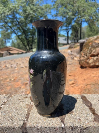 BB vintage 10.5” Japanese Kutani-style porcelain vase striking black glaze