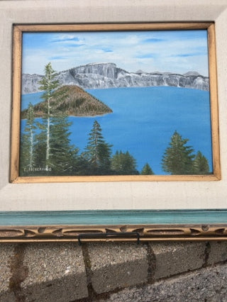 21” x 18.5” Crater Lake Oil Painting E. Heberling MTD