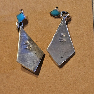 .925 inlaid purple mohave spiny oyster and turquoise signed dangle earrings