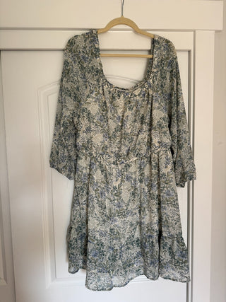 XXL - Blue and Green Short Dress with Puff Sleeves - RSV|83216