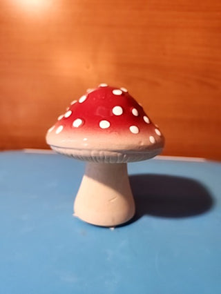 Cute wood and ceramic hand painted mushroom four inchesCute wood and ceramic hand painted mushroom four inches ta