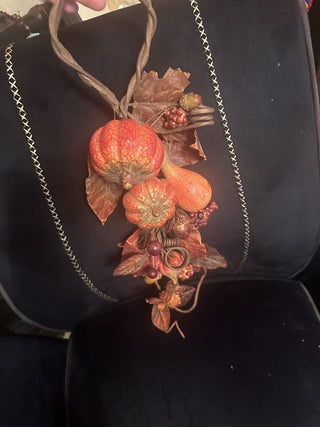 Handmade 17" fall pumpkin Lotus Leaf Swag Teardrop Wreath Thanksgiving decor #62 VV MTS|126102