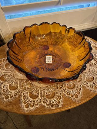 Vintage Amber Indiana Glass Sunflower Footed Fruit Bowl - RCD|122784