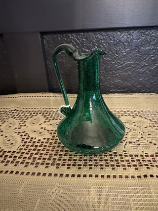 Vintage Green Crackle Small Glass Pitcher|68494