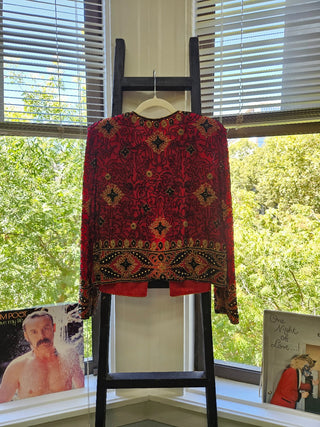 Vtg Papell Boutique Evening Beaded Red Jacket- Size L MTS|103379