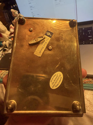 Enesco Glass / Brass Trinket box Guardian Angel Children on Bridge Blue Glass VV MTS|163246