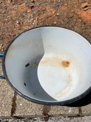 enamel-on-steel stock pot with a lid