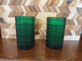HANDMADE UPCYCLED CANDLE GREEN GLASSES W/BUBBLE DECOR SCENT WASSAIL