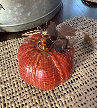3” Ceramic Fall Pumpkin w/Metal Leaf RSV|127442