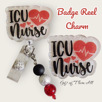 Badge Reel Charm: ICU Nurse with Hearts|62352