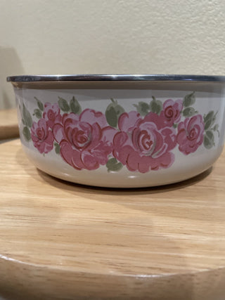 Floral Porcelain Enamel Steel Bowl as-is RSV