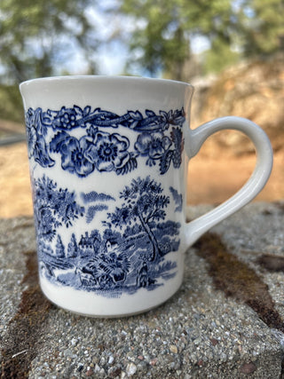 #2 Blue Transfer Ware Outdoor Scene Morning Glory Border EIT England Mug GCC RSV|114023