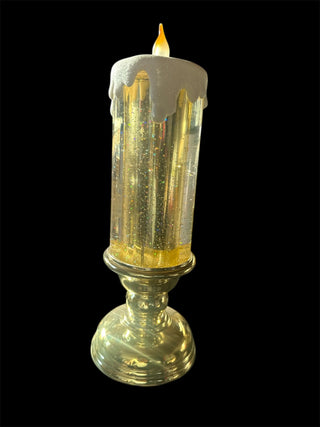 Approx. 13" Light Swirling Gold Glitter Water Globe Pedestal Candle #62 VV MTS|134542